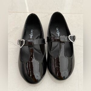 Cat & Jack Shiny Black Kids Dress Shoes with Heart Accent